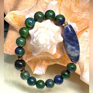 LAPIS LAZULI CHRYSOCOLLA + SODALITE + OBSIDIAN NATURAL BRACELET size 7”